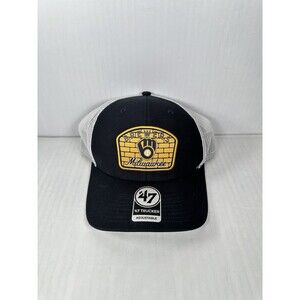 Milwaukee Brewers Hat ‘47 Brand Snapback Navy Pitch Mesh Back Trucker Cap NEW